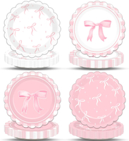 48pcs Pink Bow Party Supplies Bow Birthday Party Plates 7’’ Pink Bow Party Decor for Girl Bacheloret