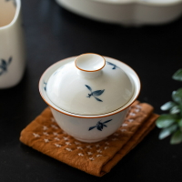 手繪蝴蝶蘭花蓋碗茶杯單個不燙手家用陶瓷小泡茶碗功夫茶具手抓碗