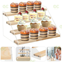 2-5 Tier Wooden Acrylic Display Stand Cosmetic Cupcakes Holder Ladder Showcase Organizer Doll Toy Mo