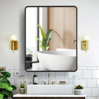 24 Inch x 30 Inch Black Metal Framed Bathroom Mirror Medicine Cabinet Rectangle Tilting Beveled Vanity Mirrors Recess or Surface