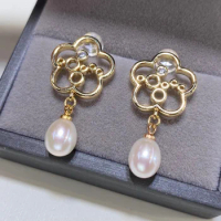 Natural Freshwater Aurora Pearl Women's Earrings 18K Gold Injection