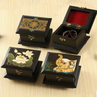 泰國實木雕刻首飾盒復古木質耳飾發卡飾品收納盒手繪百寶箱木盒子