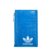 Balenciaga X adidas 限量聯名三葉草LOGO皮革拉鍊卡片零錢包 (藍色)