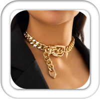 CLOACE Gold Belt Buckle Choker Necklace Punk Cuban Chunky Choker Necklaces Vintage Thick Chain Short