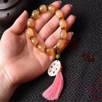 羊角桶珠佛珠手串手鏈 搭配瑪象牙果藕片吊墜 流蘇男女款手串