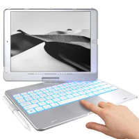 Multi-Touch Trackpad 10 Color Backlight 360° Rotatable Thin Light Touch iPad 9th Generation Case with Keyboard (10.2", 2021)