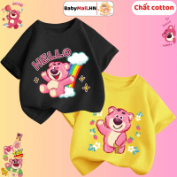 Áo thun hình Gấu Dâu Lotso cho bé gái BABYMALL áo phông cộc tay cho bé chất cotton mềm thoáng mát