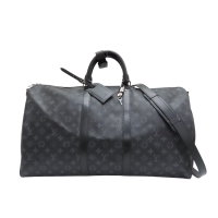 【二手名牌BRAND OFF】LOUIS VUITTON LV 路易威登 黑色 原花帆布 Keepall Bandouliere 55 手提行李袋 M40605