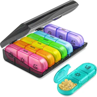 Pill Box 7 days Organizer 21/14 grids 3 Times One Day Portable Travel with Large Compartments for Vitamins Medicine Fish Oils