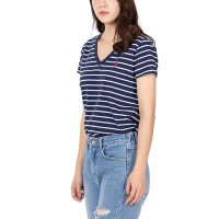 Polo Ralph Lauren 經典刺繡小馬素面短袖T恤(女)-藍白橫條紋色