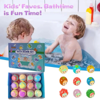 12pcs Kids Bath Bombs Gift Set With Surprise Toys Colorful Bubble Bath Fizzy Ball For Kids O0J2