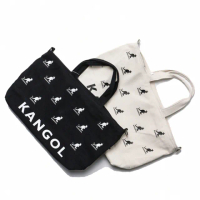【KANGOL】黑 米白 大款 滿版LOGO 帆布 英國 刺繡 側背包 手提袋 托特包(米白6025300601 黑6025