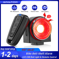 Awapow Bicycle Alarm Tail Light USB Charging Bike Anti Theft Alarm IPX5 Waterproof Auto Brake Cyclin