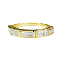 S925 Silver Ring Wish Style 2.5 * 5mm Rectangular Zircon Ring with Gold Plating