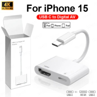 USB C to HDMI Adapter For iPhone 15 Pro Type C Digital AV Adapter 4K Sync Screen Connector For iPhone to HDTV Projector Monitor