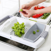 切菜瀝水籃 折疊洗菜瀝水籃切菜板多功能一體水槽家用砧板塑料案板廚房神器『XY13832』