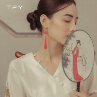 TFY紅色燈籠流蘇耳環女年新款高級感耳釘復古中國風喜慶耳飾