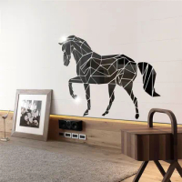 Diy Creative Animal Horse Acrylic Mirror Wall Sticker TV Background Living Room Wall Decoration Green Art Wallpaper stickers wa