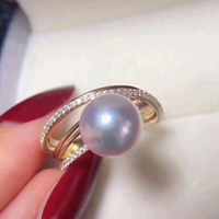 DIY珍珠配件 925銀戒指空托 天然珍珠時尚款指環 配9-11mm圓扁