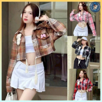 💥[A412] Áo khoác KATE KẺ CARO dáng CROPTOP phối dây eo dày dặn TẶNG KÈM GẤU xinh dễ phối đồ - L2M (T