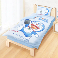 【享夢城堡】單人床包雙人涼被三件組(哆啦A夢DORAEMON 祕密道具素描集-藍)