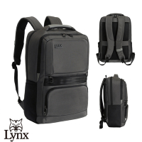 【Lynx】美國山貓嚴選尼龍布包大型商務後背包 多隔層機能收納/筆電保護袋-深灰
