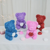 20cm Creative New Hug Bear Foam Flower Valentines Day Decorations Dreamy Rose Glitter Bear Doll Cute Shiny Lovers Couples Gifts