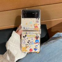 Cute Cartoon Disney Mickey Donald Duck Phone Case For Samsung Galaxy Z Flip 5 Case Clear Hard PC Back Cover For Z Flip 3 4