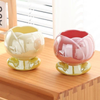 Fashion Water Cups Multi-functional Drinkware Beautiful Flower Shape Coffee Cups Ceramic Mugs Suitable for Any Occasion B03E