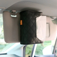 Car Diamond Stitched Stereo PU Leather Tissue Box Cover Sun Visor Chair Back Hanging Universal Car Armrest Tissue Storage Box