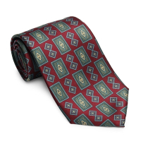 S.T.Dupont 方磚圖案絹質寬版領帶(酒紅色)