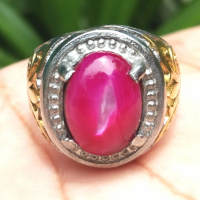 Cincin Titanium Batu Fosil Kerang Merah Unik