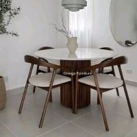 Kursi makan 1set 4kursi meja marmer jati, Carrara, 80cm meja Bundar, meja panjang 140x80 160x90 chai