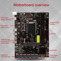 B250C BTC Mining Motherboard 12 PCI-E Support 12 Video Card LGA 1151 DDR4 Memory USB3.0 for BTC Machine Bitcoin Mining 24BB