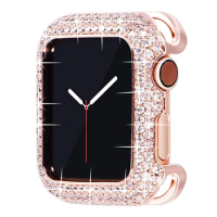 Carved Copper Women Luxury Bumper for Apple Watch Case 44/40mm 42/38mm Diamond Bling Metal iWatch Series 7 SE/6/5/4/3/2 45 41 mm