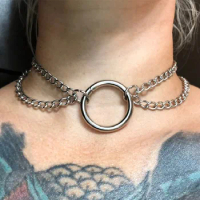 Double Chain O Ring Choker Layered Choker Necklace Goth Punk Alternative Jewelry Bdsm Day Collar Jewelry Women Fashion Gift