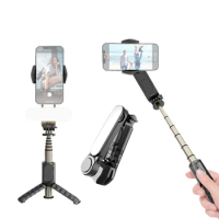 Andoer Q09 360°Rotatable Gimbal Stabilizer Remote Control with 27.3in Extension Rod Beauty Fill Light Face Smart Tracking