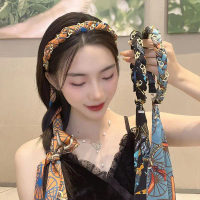 Vintage Chain Headband Satin Fabric Hair Clip Headband Ribbon Hairband Women's Hair Tie Braided Hair