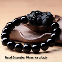 Men High-end Natural Pure Black Obsidian Bracelet Bracelets Feng Shui Healing Crystals Tourmaline lemurian quartz 10mm * 15