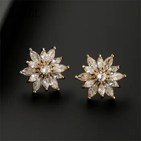 ZAKOL New Korea Fashion Green Pink Zircon Flower Stud Earrings for Women Luxury Shiny Gold Color Wedding Party Jewelry