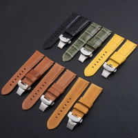 Quality 24mm Green Brown Italy Genuine Leather Smart Watchband For Panerai Strap For TISSOT Butterfly Buckle Bracelet Accessorie