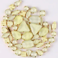 Gold claw settings 50pcs/bag shapes mix jelly candy Jonquil glass crystal sew on rhinestone wedding dress shoes bags diy