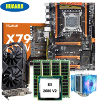 HUANANZHI X79 Deluxe Gaming Motherboard Combo M.2 Slot CPU Xeon E5 2680 V2 Cooler RAM 64G(4*16G) RECC GTX1050ti 4G Video Card