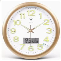 北極星電子掛鐘時鐘 ( (升級款靜音機芯)夜光液晶款-金色 16英寸 (直徑40.5cm))