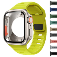 Silicone strap+case For Apple Watch Case 44mm 45mm 41mm 40mm Tempered Glass Cover Change to Ultra For iWatch Series 8 7 SE 6 5 3