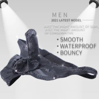 Low Waist Men Snakeskin pattern Penis Shaft Erotic Sexy Briefs Gay Erect PU leather Waterproof Underwear
