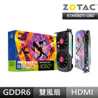 【ZOTAC 索泰】GAMING GeForce RTX4060TI Twin Edge OC 8G SPIDERMAN 顯示卡(ZT-D40610H-10SMP)