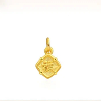 Pure 24K Yellow Gold Pendant Women 999 Gold FU Geometry Necklace Pendant