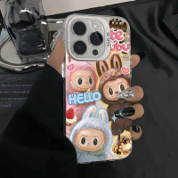 ของเล่นตุ๊กตา Labubu เข้ากันได้กับ iPhone 16 Pro Max, สีเงิน, 15 Pro, 7/8P/XR/XS Max, เคสโทรศัพท์