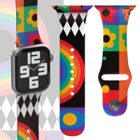 Pop Rainbow Watch Band Sport Compatible with Apple Watch Bands for Women Men Festival Soft Silicone Laser Strap for iWatch